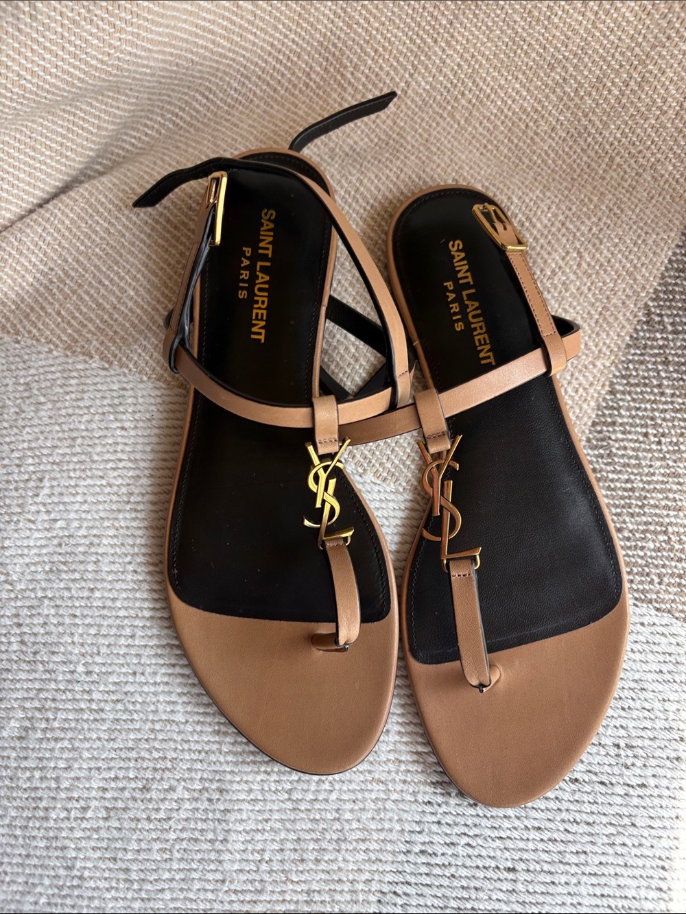 Saint Laurent Tan Leather T-Strap Sandals size 37
